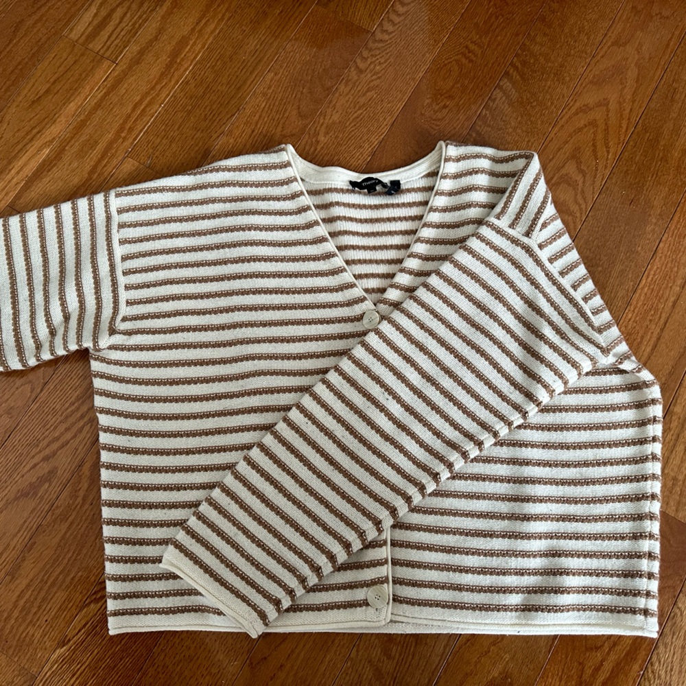Theory tan cream stripe cashmere cardigan M